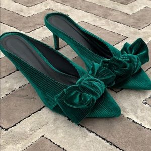 Forest Green bow mules
